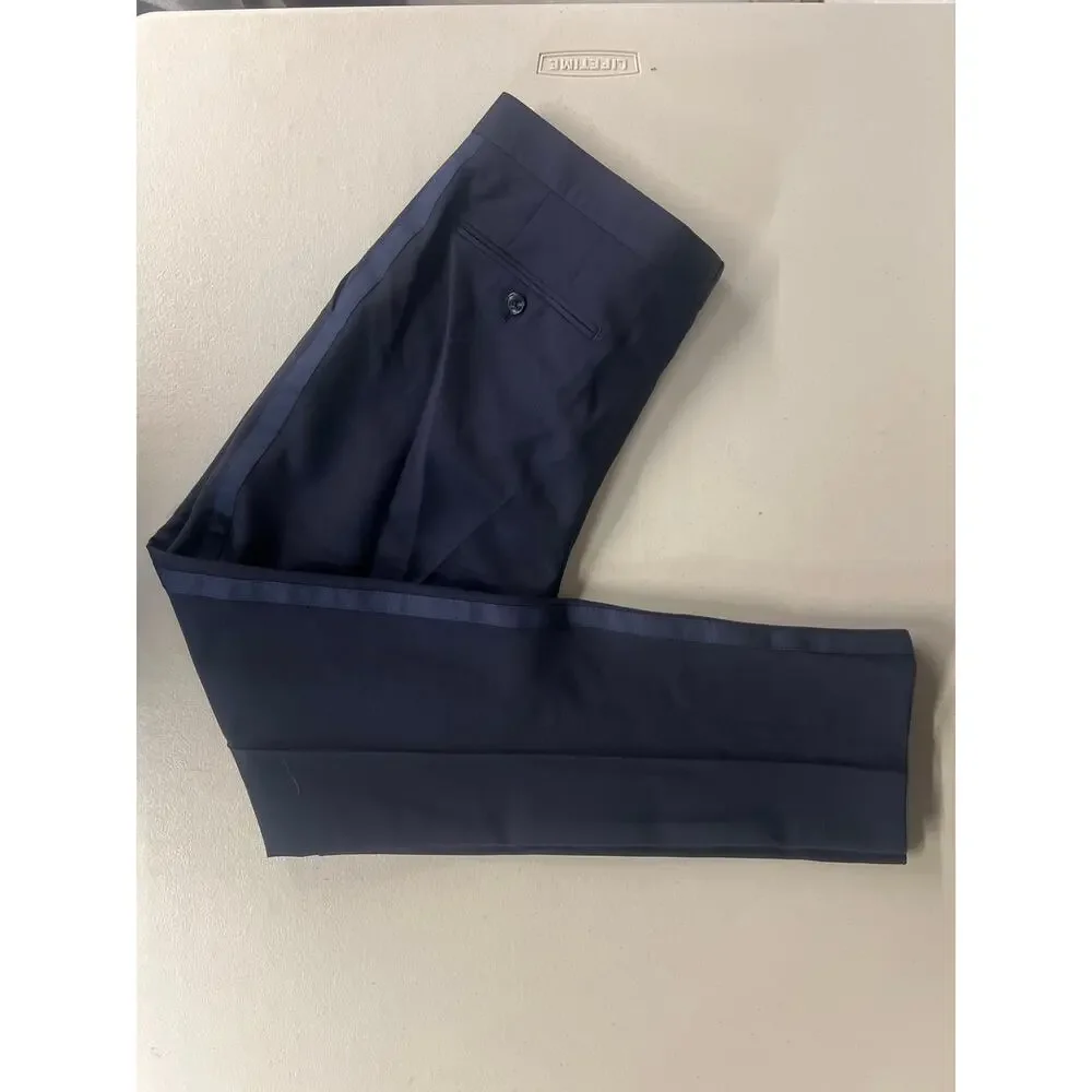 $995 New 2 PC Mens Suit Atelier munro sz38 us navy blue tuxedo satin lapel